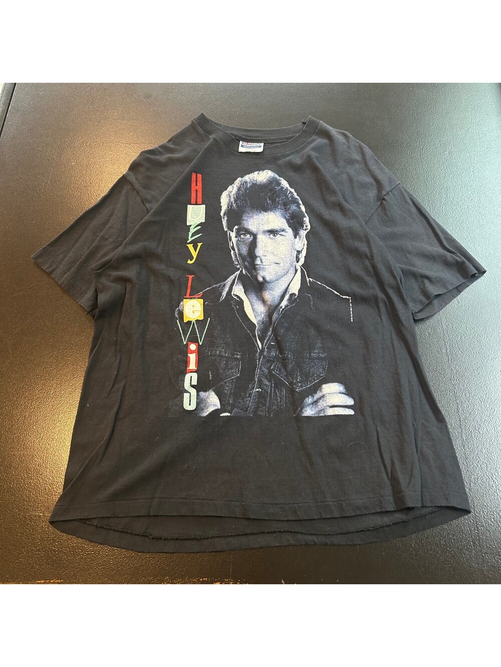 Vintage 1986 Huey Lewis and The News Black Graphic T-Shirt XL